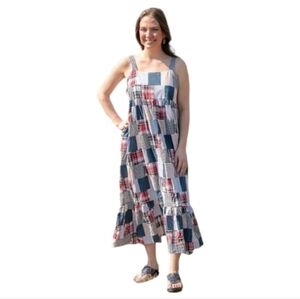 Fairhope Babydoll Style Plaid Patchwork Ruffle Maxi Dress Size Large NWT